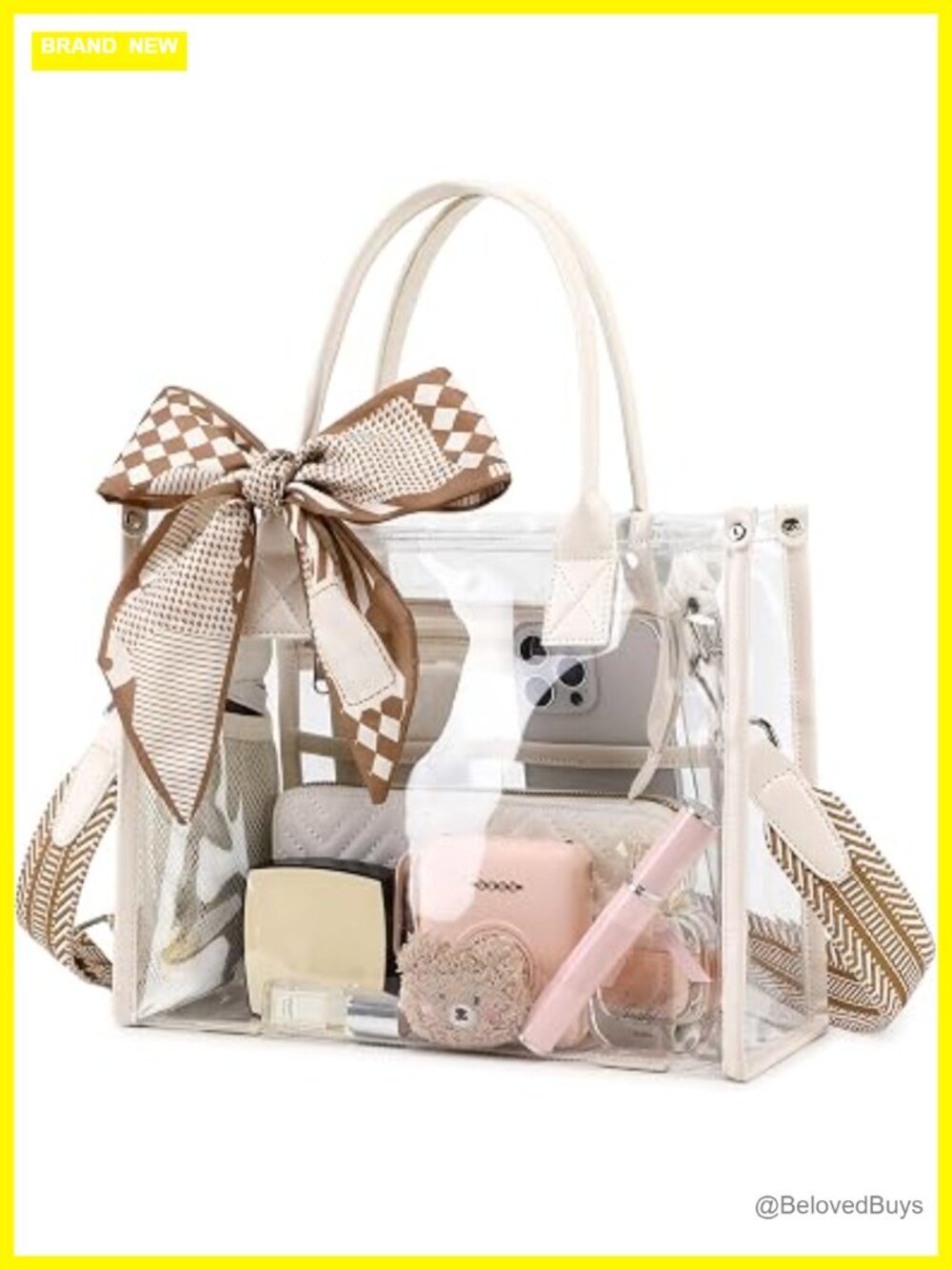 Clear Tote Bag Stadium Approved Thick PVC Shoulder Bag with Guitar Strap for